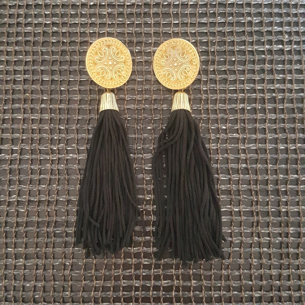 Gold-tone Tassle Fringe Pierced Earrings